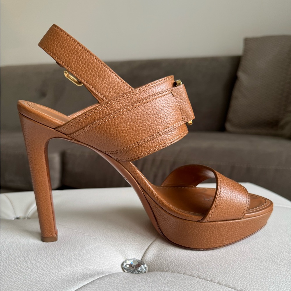 Louis Vuitton Horizon Leather Platform Sandal Heels Brown Cognac Size 38 Size 8 - Picture 6 of 17